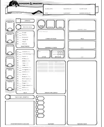 Dnd Character Sheet Fillable 5e 5th Edition Pdf Free Download