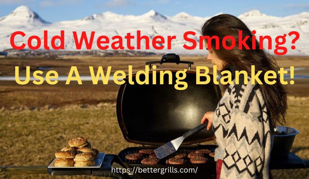 Lady cooking on a smoker in the cold