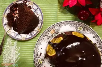 Steamed Orange Chocolate Christmas Pudding with Chocolate Sauce