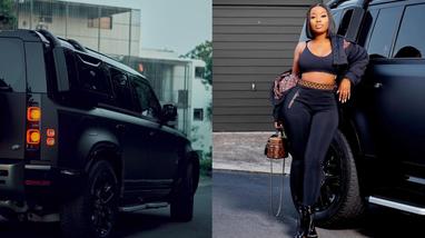 Sithelo Shozi turns heads in R180k outfit next to R1.3m car
