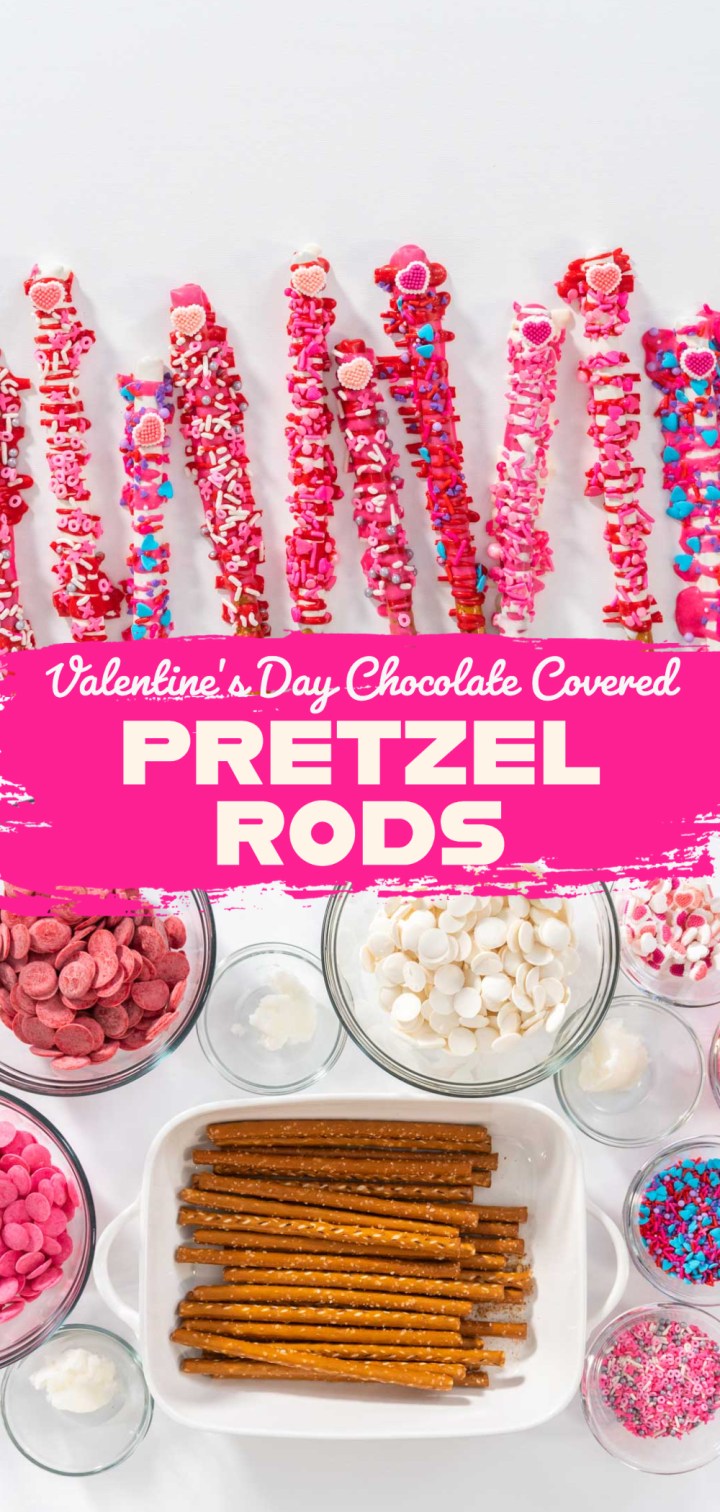 Valentine's Day Chocolate Covered Pretzel Rods - Arina Photography