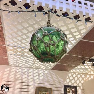 Japanese Glass Float in Rope Netting - 12 - Green