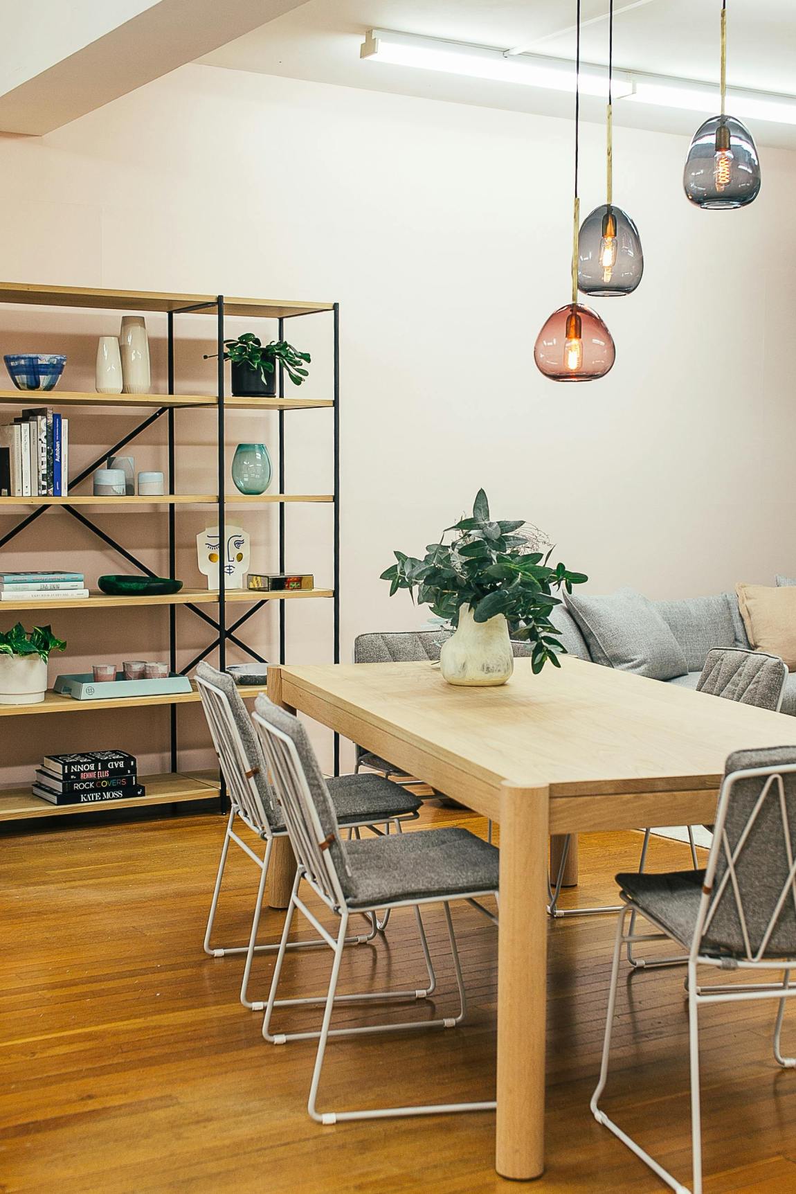 Shows how to divide a room with lighting Separate rooms with hanging lights