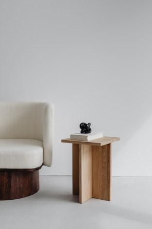 minimalist aesthetic accent chair and side table