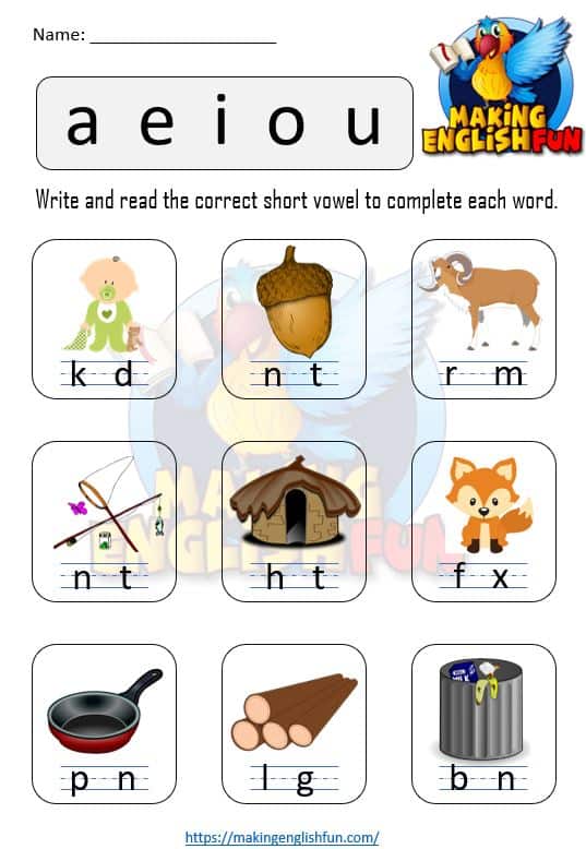 Cvc words worksheet for kindergarten