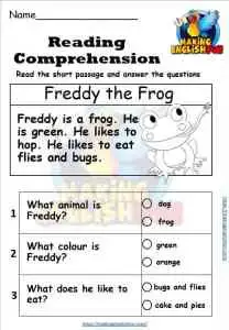 reading comprehension and writing worksheets kindergarten and primary grade making english fun