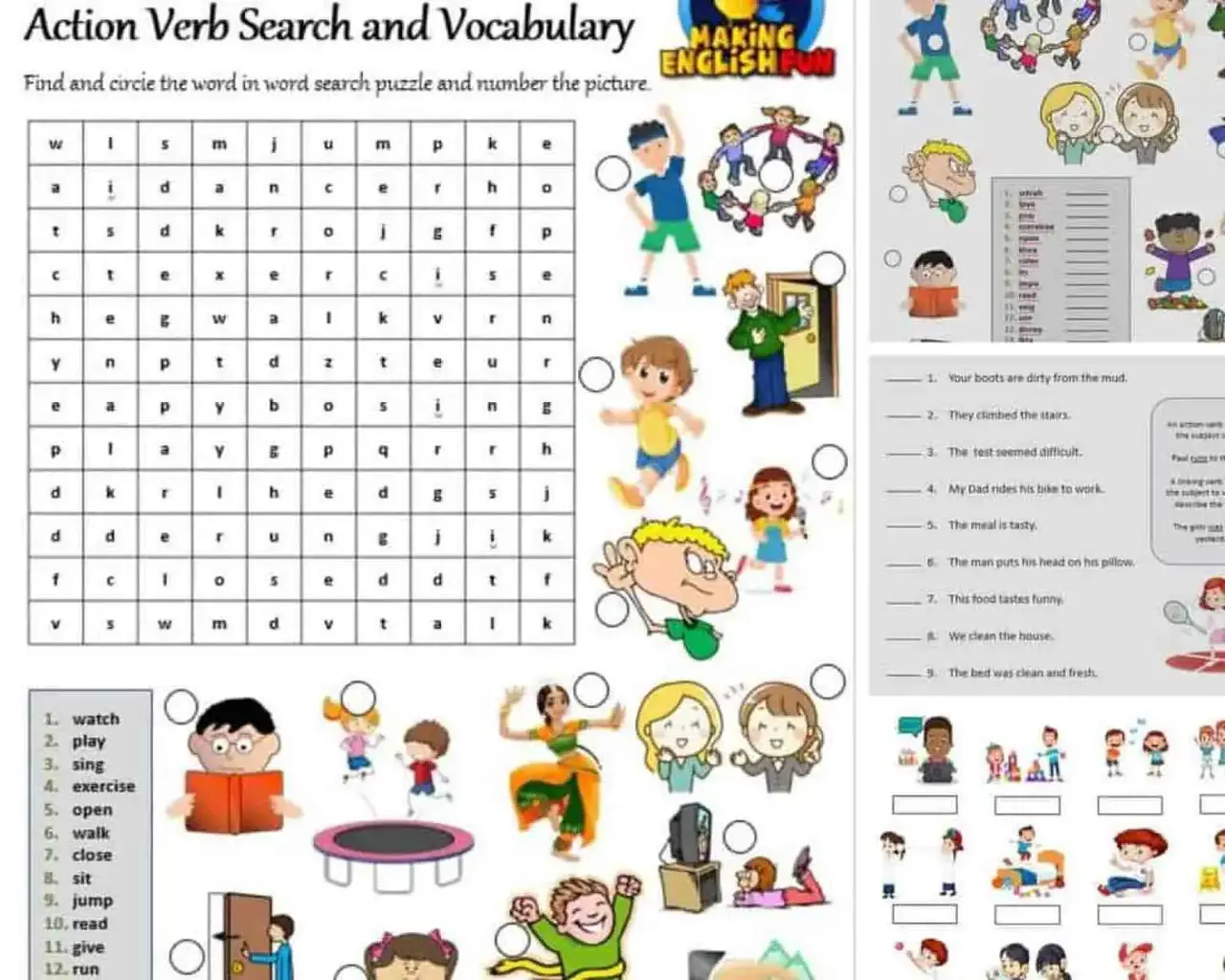 13 action verb worksheetsmaking english fun