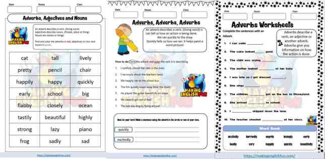 Adverb Worksheets – Set of 5.Making English Fun