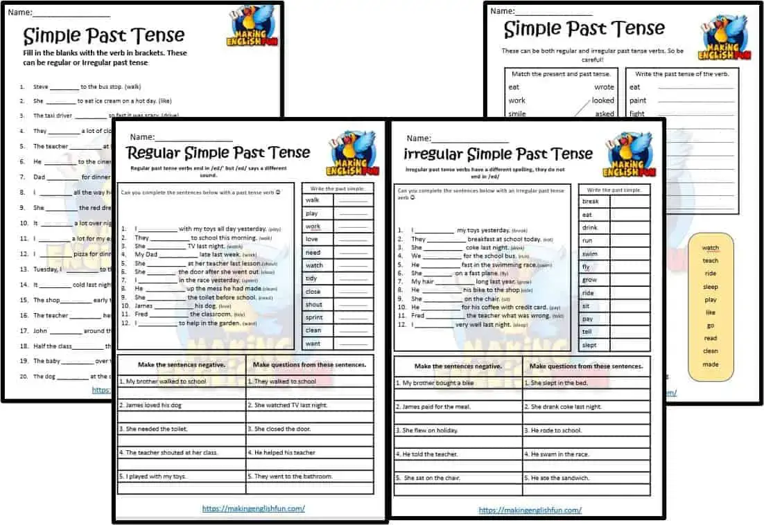 simple past tense worksheets regular and irregularmaking english fun