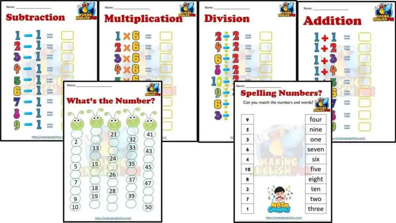 Kindergarten Math Worksheets – Set 1Making English Fun