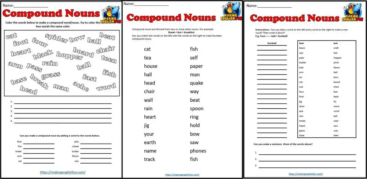 compound nouns worksheetsmaking english fun