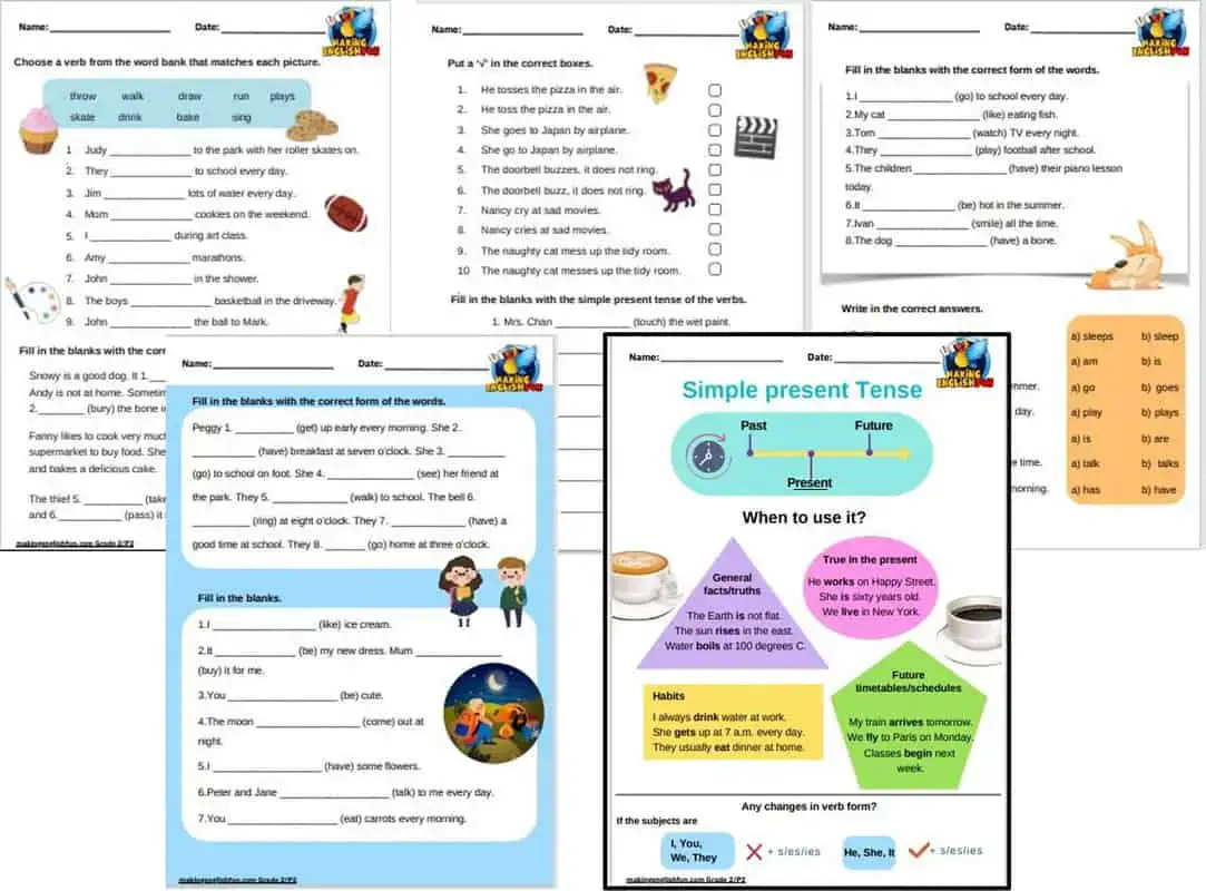 simple present tense worksheets grade 1 2 3 making english fun