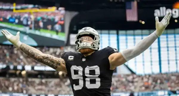 Las Vegas Raiders defensive end Maxx Crosby (98) looks on against