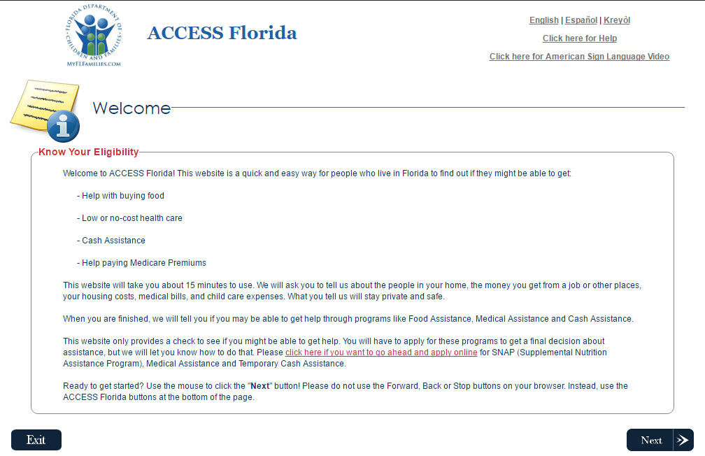 MyAccess Florida Help
