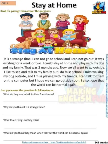 Gather multiple levels of gu. Reading Comprehension And Writing Worksheets Kindergarten And Primary Grade Making English Fun