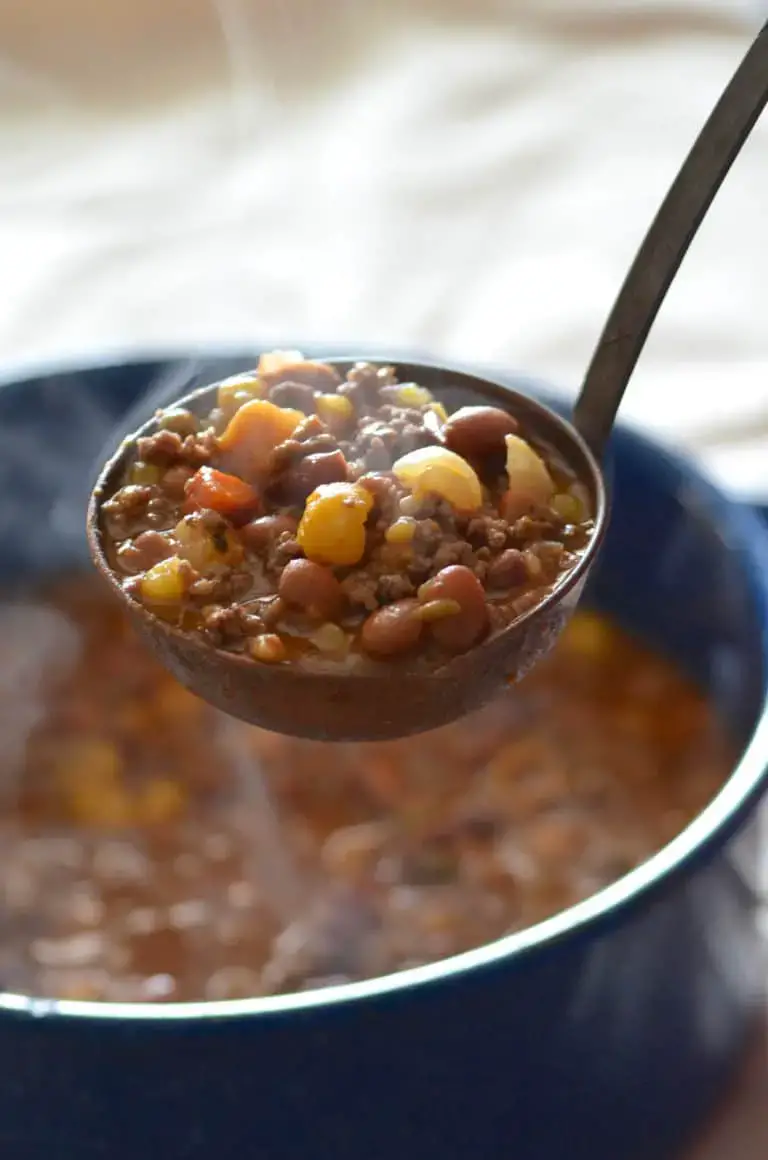 Fall Favorite Soups! Cheesy Tater, Thyme Cabbage and Hearty Hodge Podge Steaming pot of beef and bean stew.