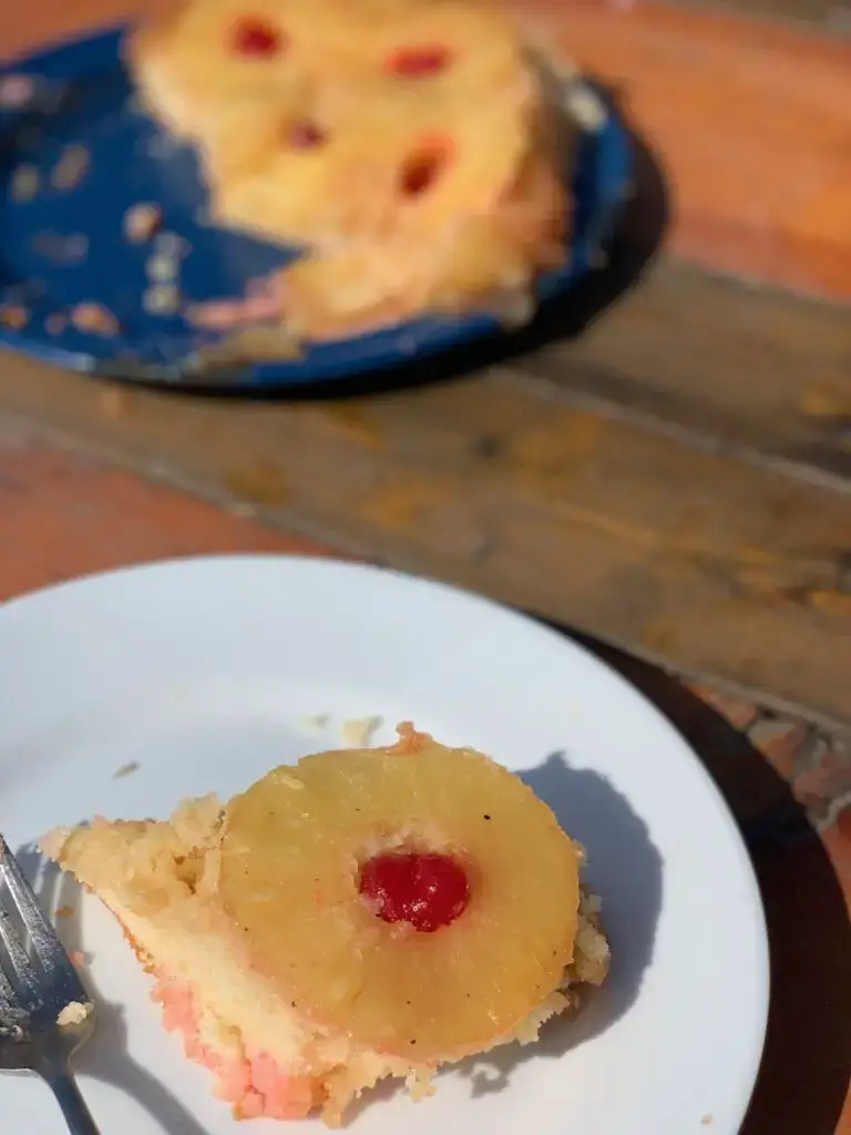 A slice of pineapple upside-down cake.