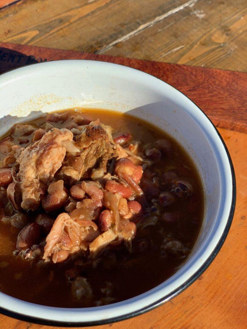 Bowl of beans and meat stew.