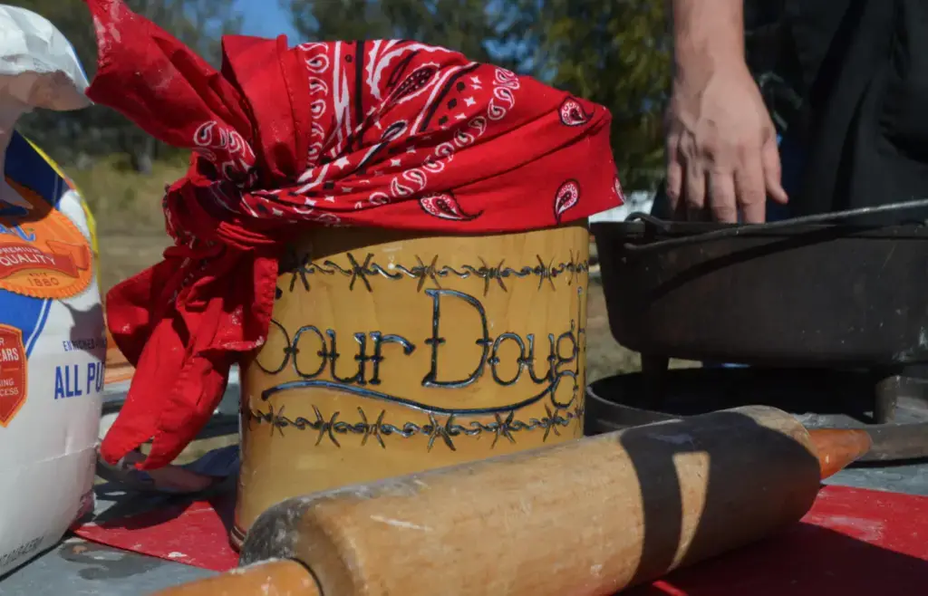 Sourdough starter with red bandana.