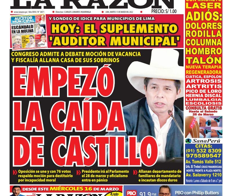Portada impresa – Diario La Razón (15/03/2022)