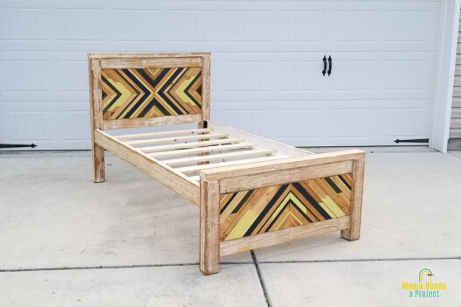 Diy Twin Bed Frame With Geometric Wood, How Heavy Is A Twin Bed Frame