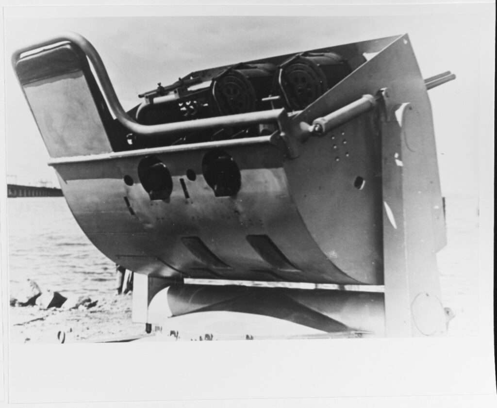 A rear picture of an Elco Thunderbolt turret equipped with four 20 mm guns.