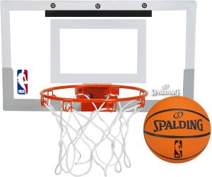 Over The Door Basketball Hoop with American Dark Cedar Wood Backboard & 3 Premium Mini Basketballs & Pump Easy Set Up.