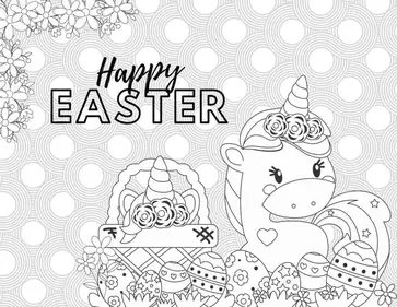 Easter Unicorn Coloring Page for Kids & Teens – Party + Bright