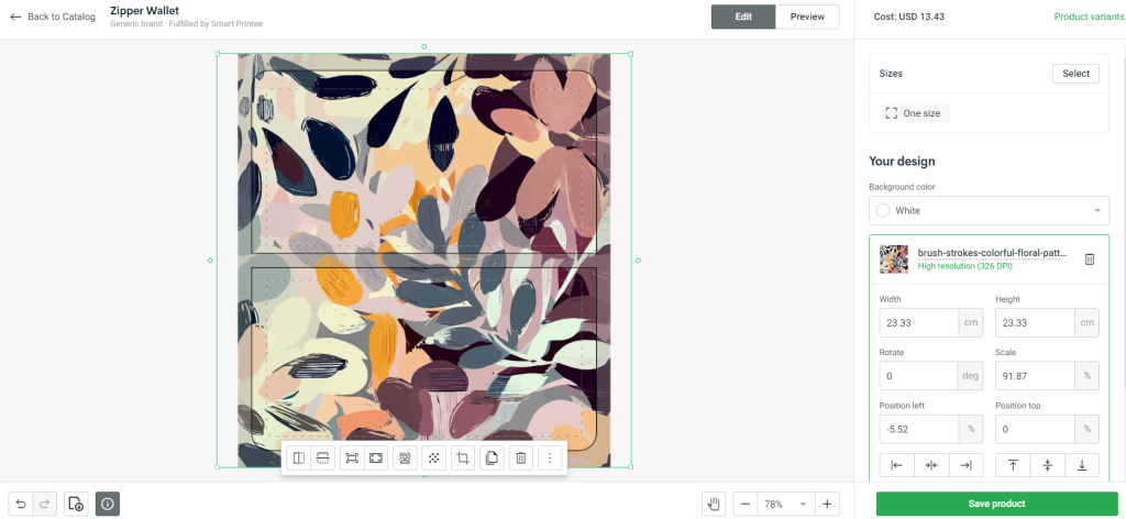 Designing a print on demand zipper wallet on Printify