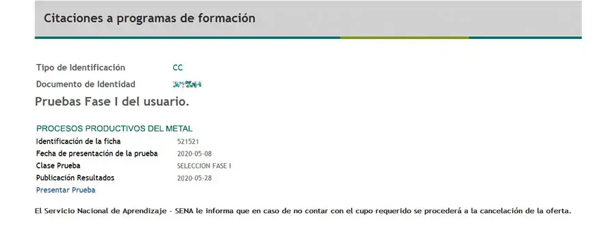 Citación a pruebas Fase I SENA