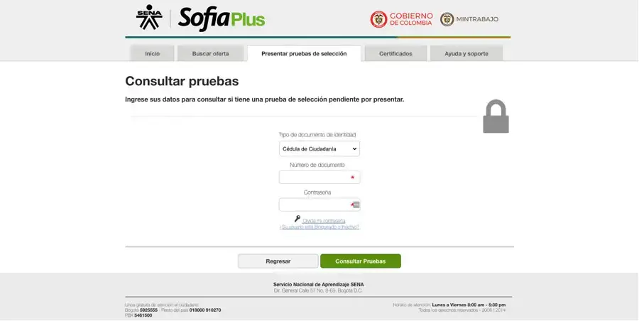 Ingresar datos consultar pruebas SENA