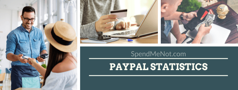 Statistik PayPal - Tiga gambar orang yang membayar dengan kartu kredit mereka, online atau tunai