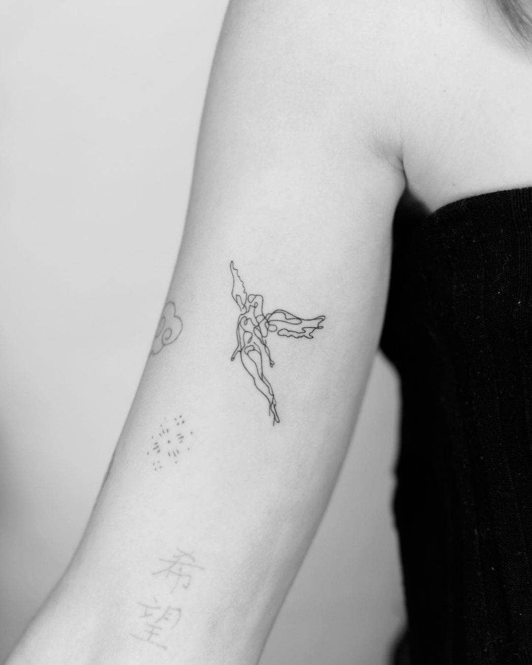 black and grey fine line angel tattoo  Pedro Reis  Flickr