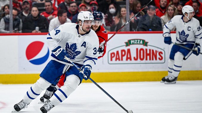 Auston Matthews of the Toronto Maple Leafs walks off the ice