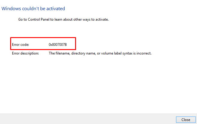 Windows Activation Error 0x8007007B