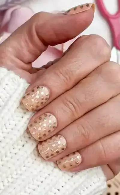 Rose Gold Polka Dots With Almond Color Nails