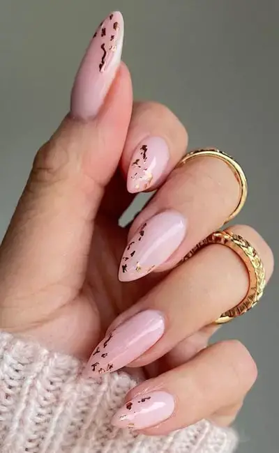 Pink Nails With Rose Gold Accents