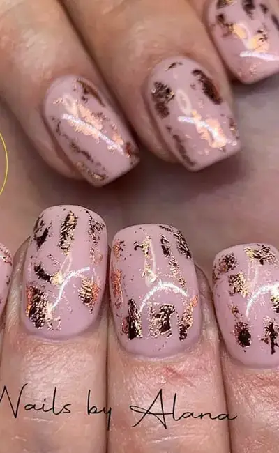 Pink Nails With Rose Gold Foils
