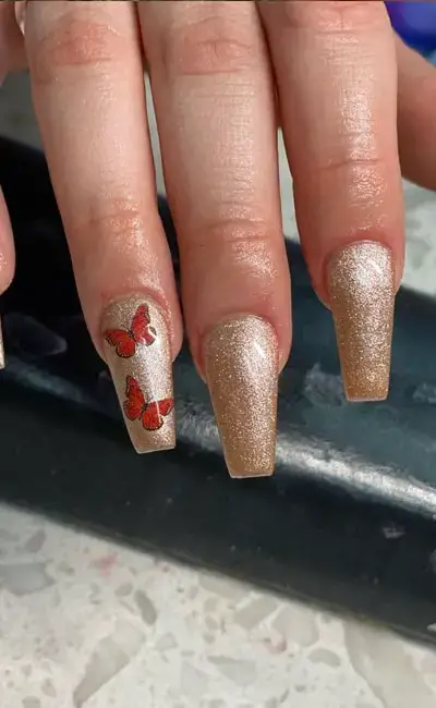 Rose Gold With Red Butterfly Designs