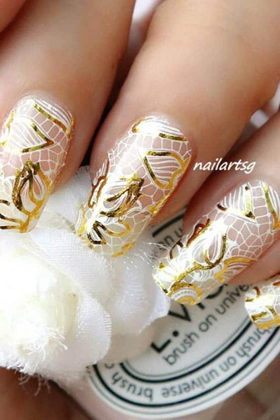 Tanya Inspires on X: White nails with gold flakes   #nailart #naildesign #nailflakes #nails #whitenails #manicure   / X