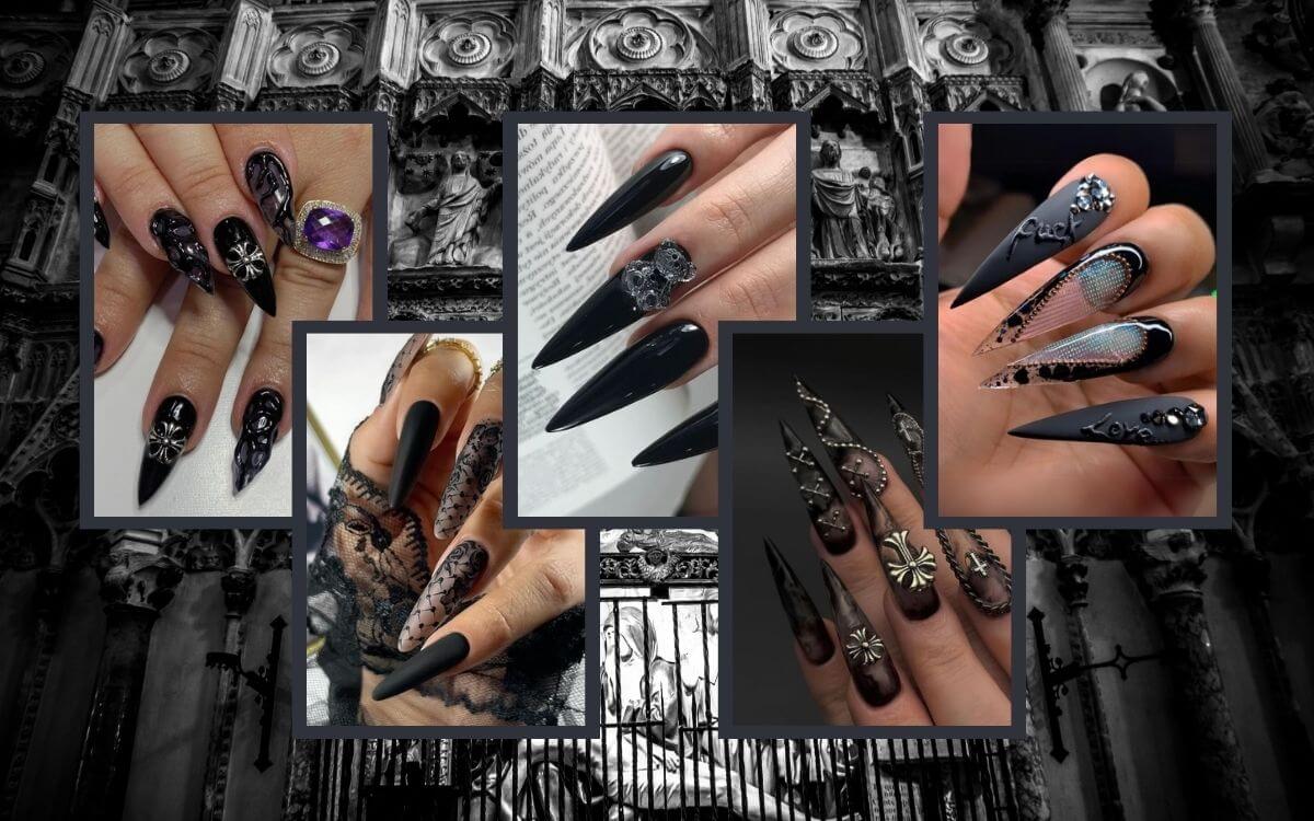 Simple Goth Nails, So, bright and cute goth girl nails are ready.